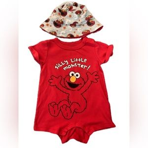 Sesame Street Elmo Baby Boy Romper Plus Bucket Hat Size 18 Months